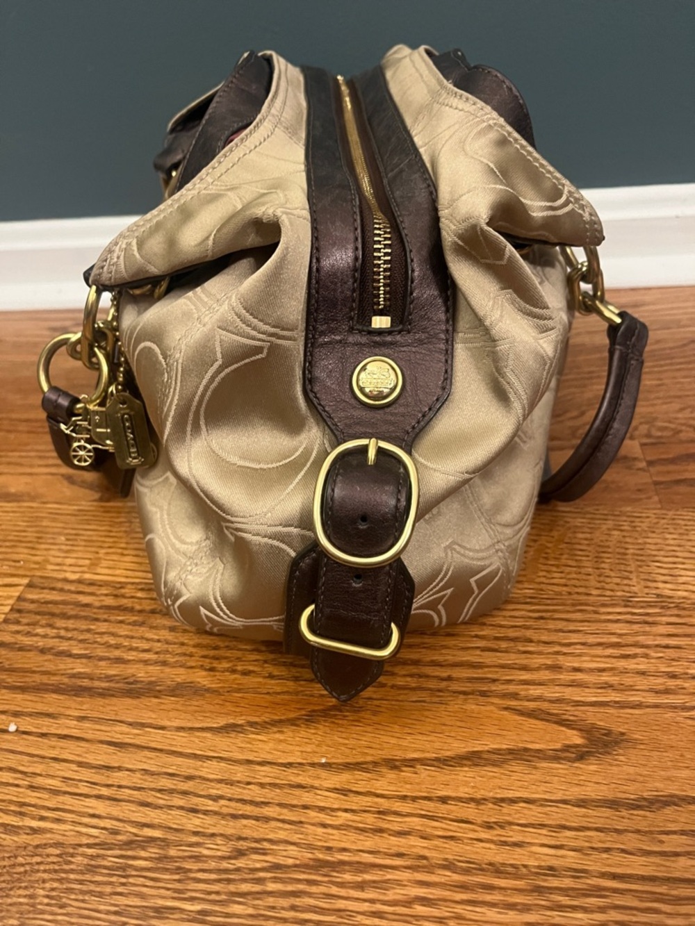 Coach Signature Beige and Brown Hobo Shoulder Bag 16153 - Picture 6 of 16